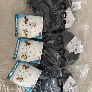 3 Pairs of Crocs (us size 6/8)  misc charms Black